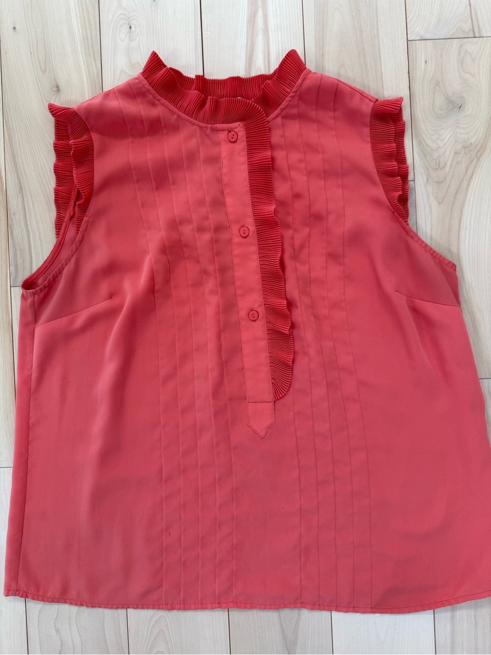 H&M Sleeveless coral Pink Ruffle Pleat Front Blouse